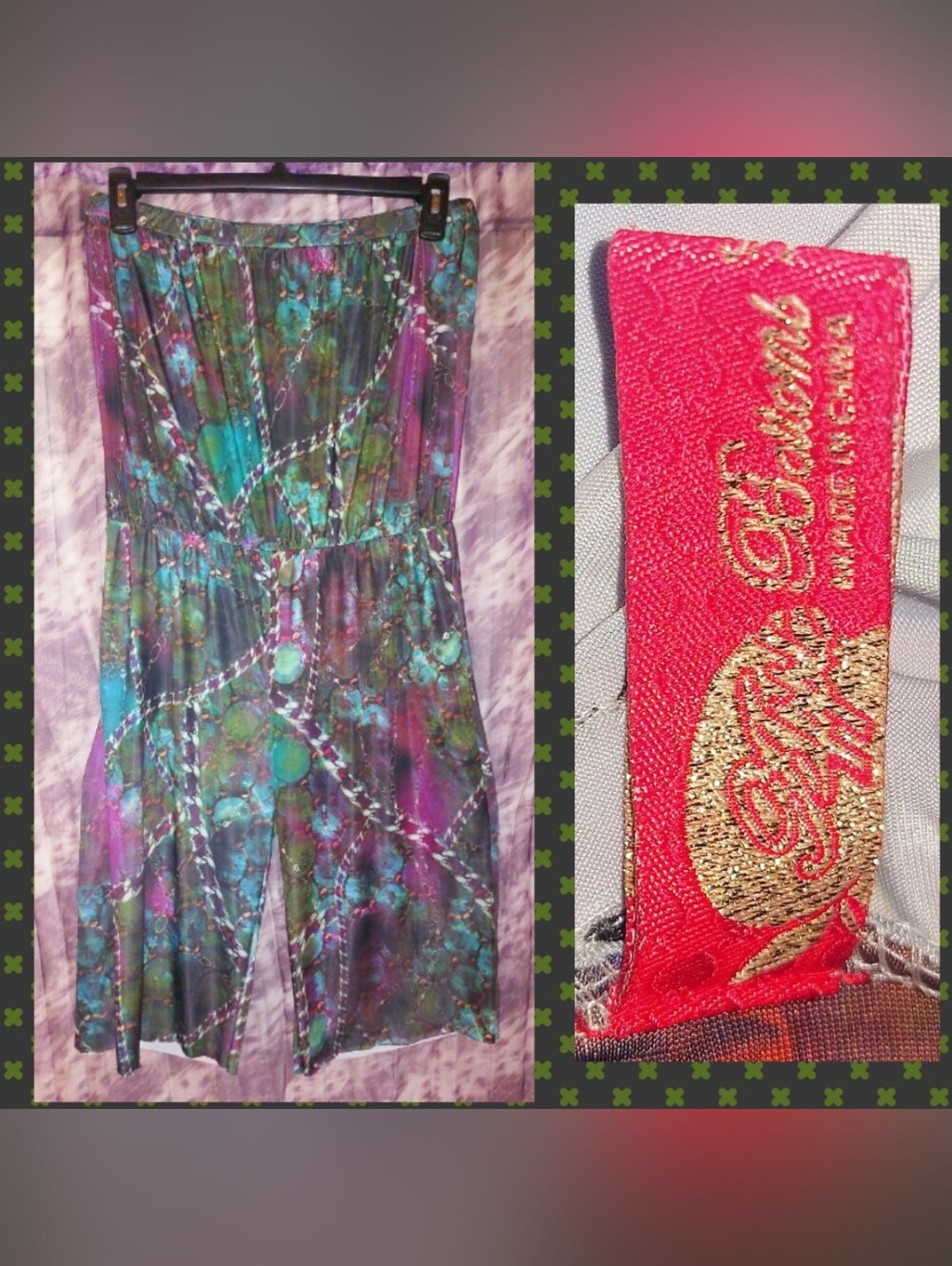 Apple Bottoms Purple/Teal/Multiclr Chains Print Strapless Cropped Romper Sz XL